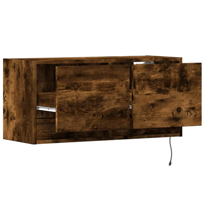 TV Wall Cabinet with LED Lights Smoked Oak 80x31x38 cm