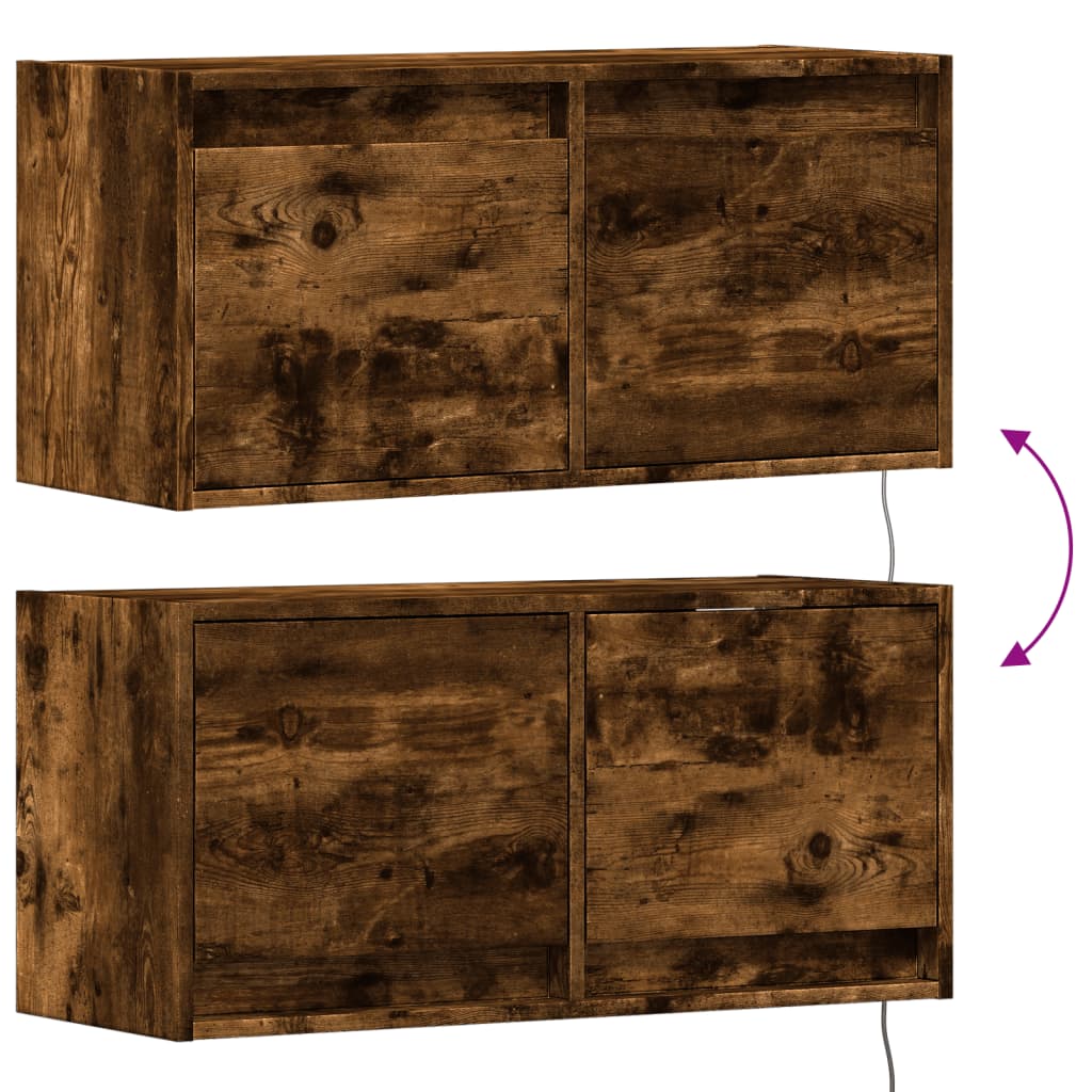 TV Wall Cabinet with LED Lights Smoked Oak 80x31x38 cm