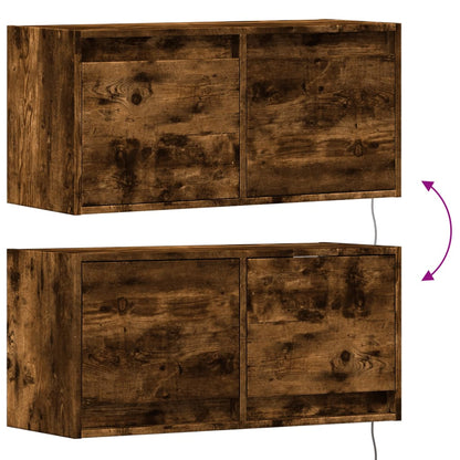 TV Wall Cabinet with LED Lights Smoked Oak 80x31x38 cm