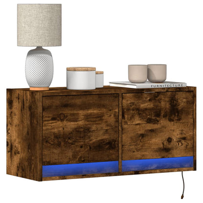 TV Wall Cabinet with LED Lights Smoked Oak 80x31x38 cm