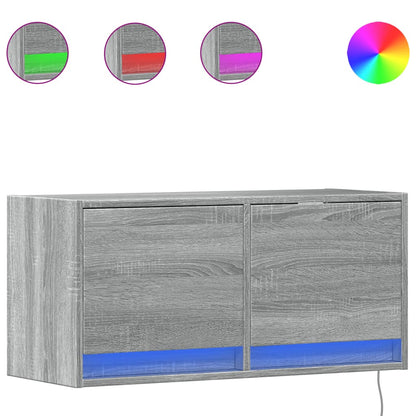 TV Wall Cabinet with LED Lights Grey Sonoma 80x31x38 cm