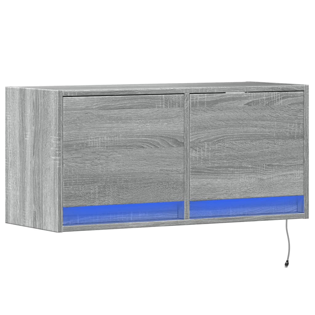 TV Wall Cabinet with LED Lights Grey Sonoma 80x31x38 cm