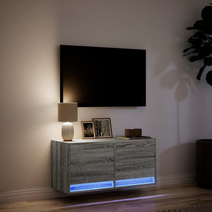 TV Wall Cabinet with LED Lights Grey Sonoma 80x31x38 cm
