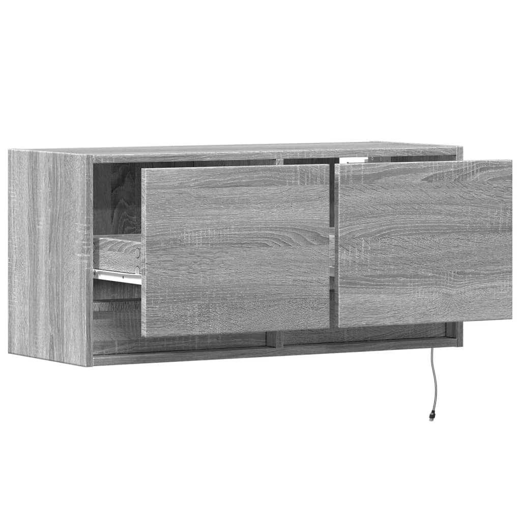 TV Wall Cabinet with LED Lights Grey Sonoma 80x31x38 cm