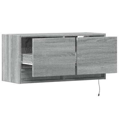 TV Wall Cabinet with LED Lights Grey Sonoma 80x31x38 cm