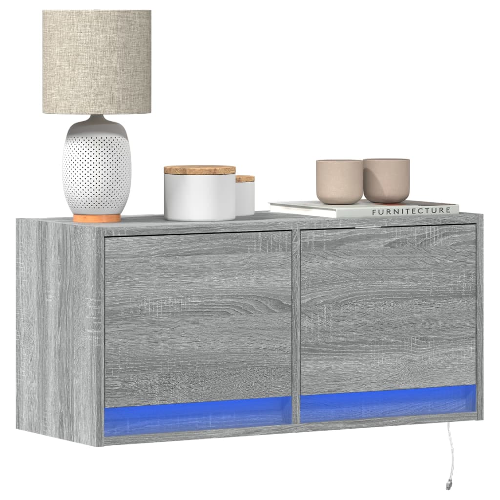 TV Wall Cabinet with LED Lights Grey Sonoma 80x31x38 cm