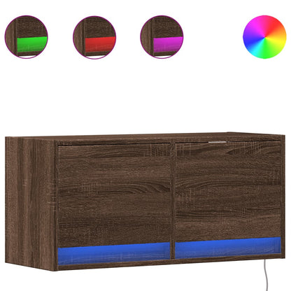 TV Wall Cabinet with LED Lights Brown Oak 80x31x38 cm