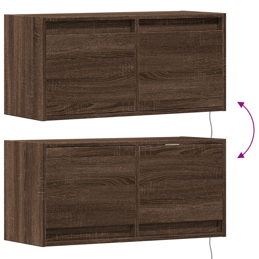 TV Wall Cabinet with LED Lights Brown Oak 80x31x38 cm