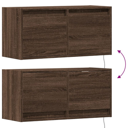 TV Wall Cabinet with LED Lights Brown Oak 80x31x38 cm