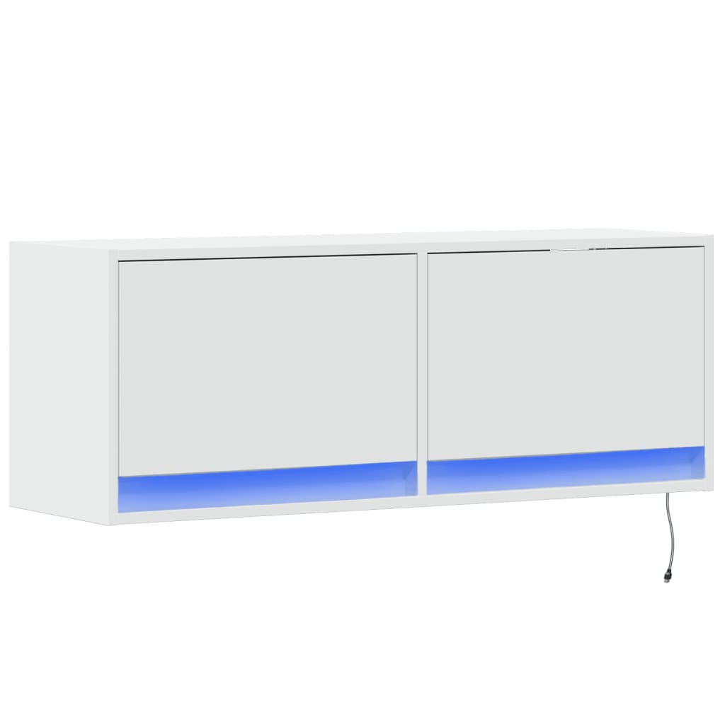 TV Wall Cabinet with LED Lights White 100x31x38 cm