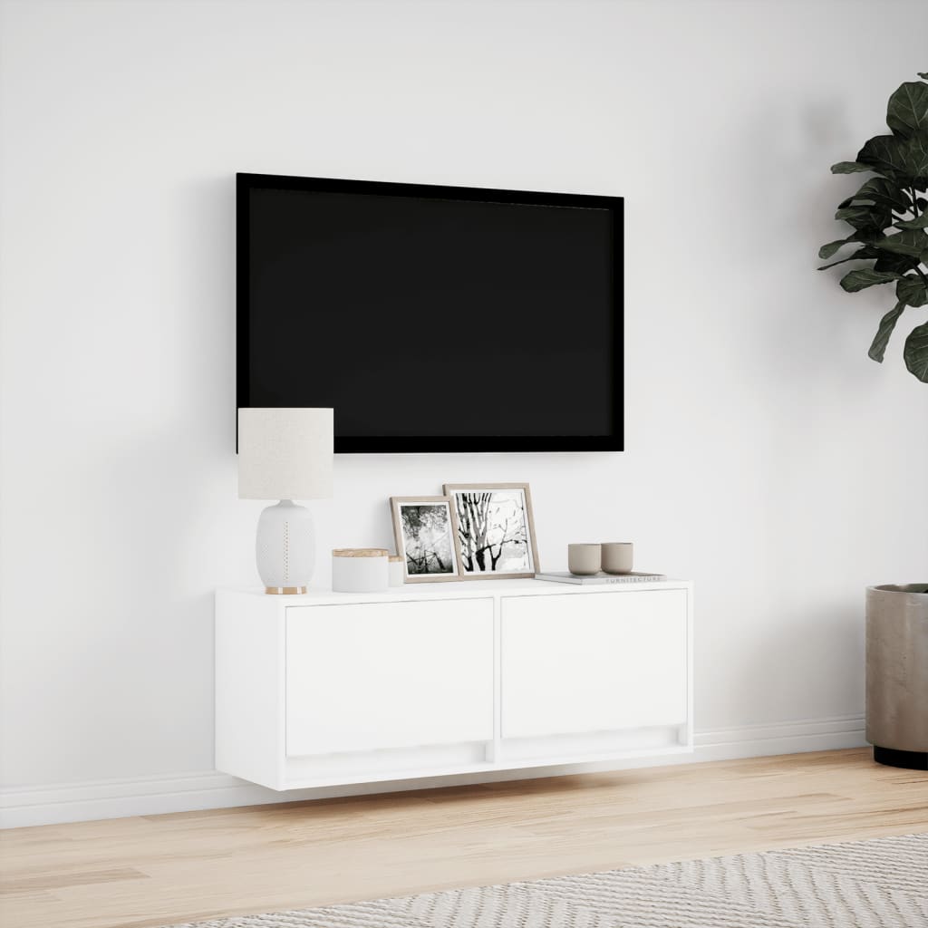 TV Wall Cabinet with LED Lights White 100x31x38 cm