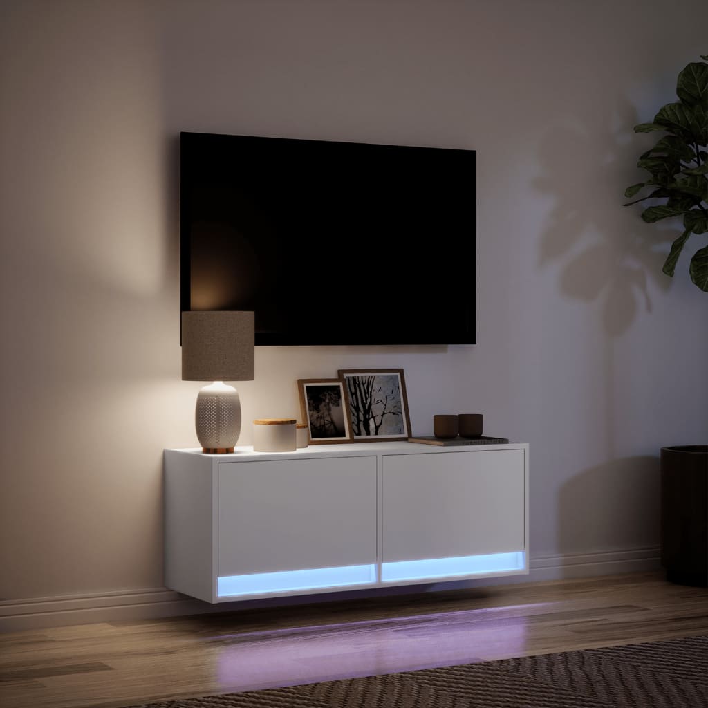 TV Wall Cabinet with LED Lights White 100x31x38 cm