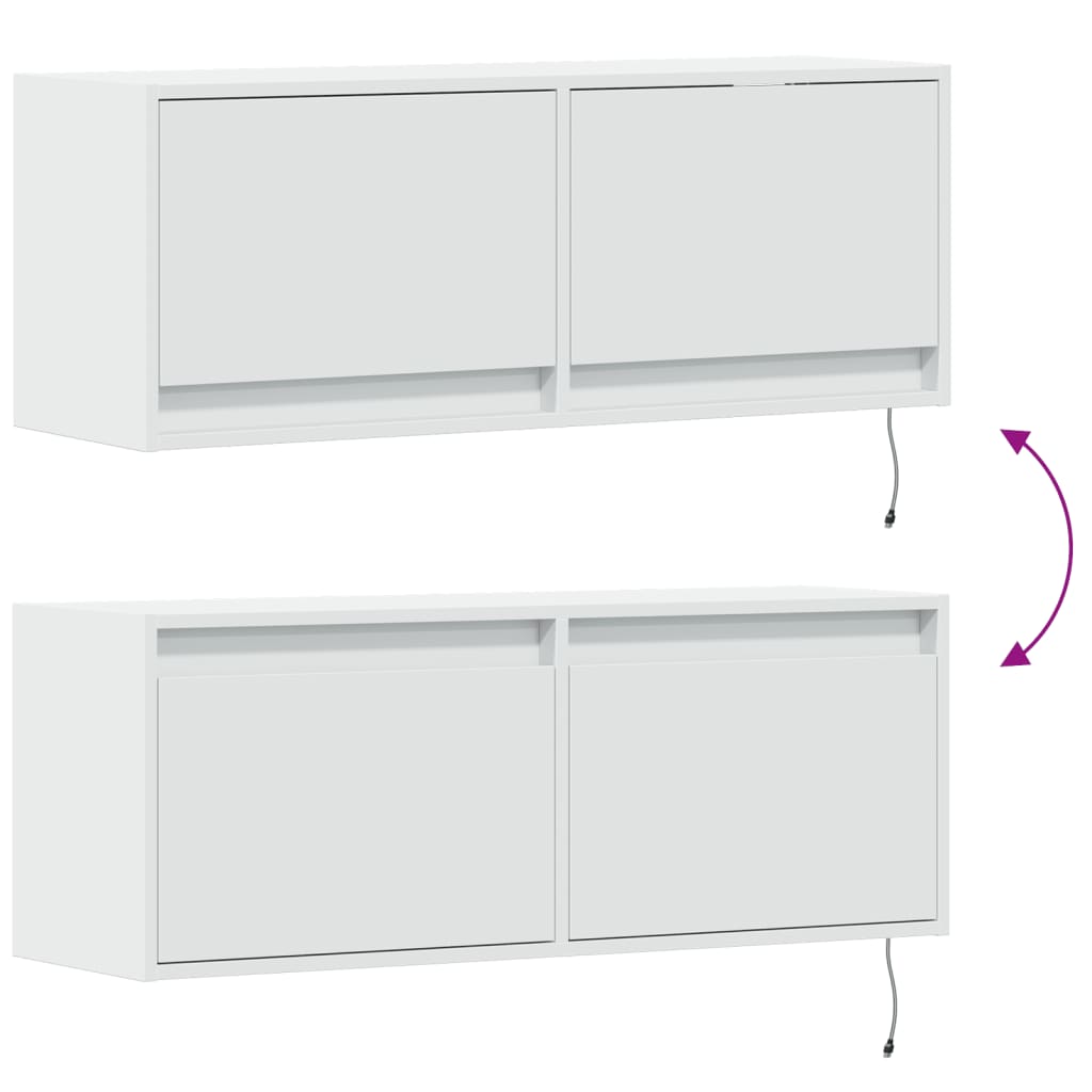 TV Wall Cabinet with LED Lights White 100x31x38 cm