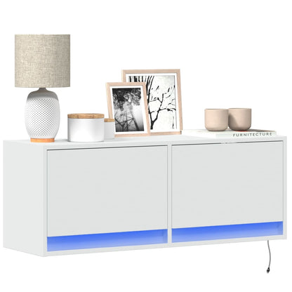 TV Wall Cabinet with LED Lights White 100x31x38 cm