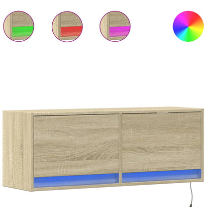 TV Wall Cabinet with LED Lights Sonoma Oak 100x31x38 cm