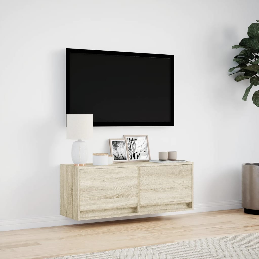 TV Wall Cabinet with LED Lights Sonoma Oak 100x31x38 cm