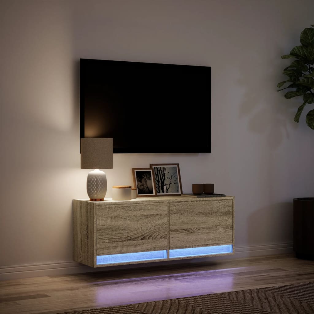 TV Wall Cabinet with LED Lights Sonoma Oak 100x31x38 cm