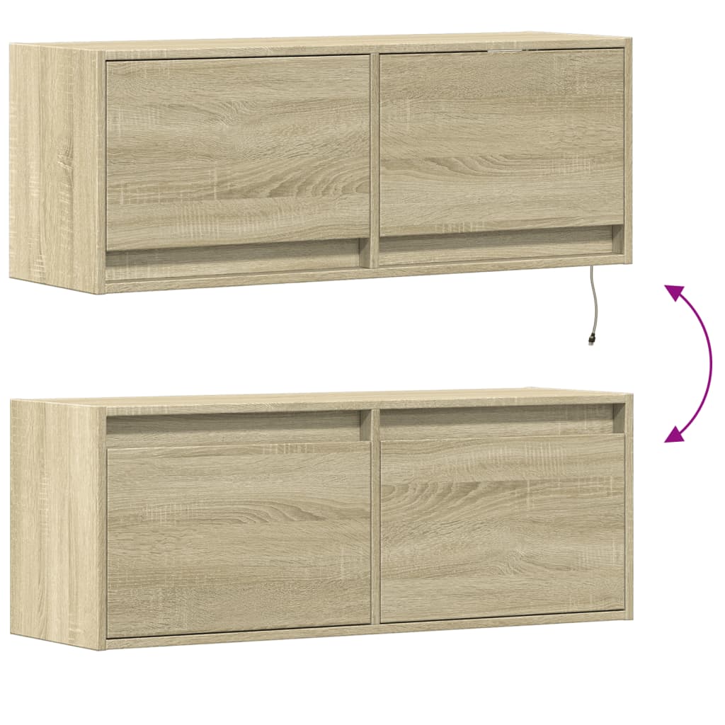 TV Wall Cabinet with LED Lights Sonoma Oak 100x31x38 cm