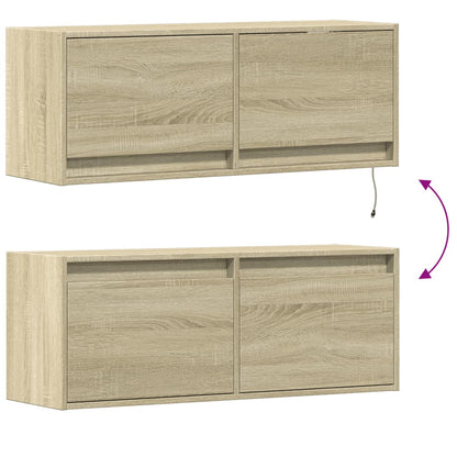 TV Wall Cabinet with LED Lights Sonoma Oak 100x31x38 cm