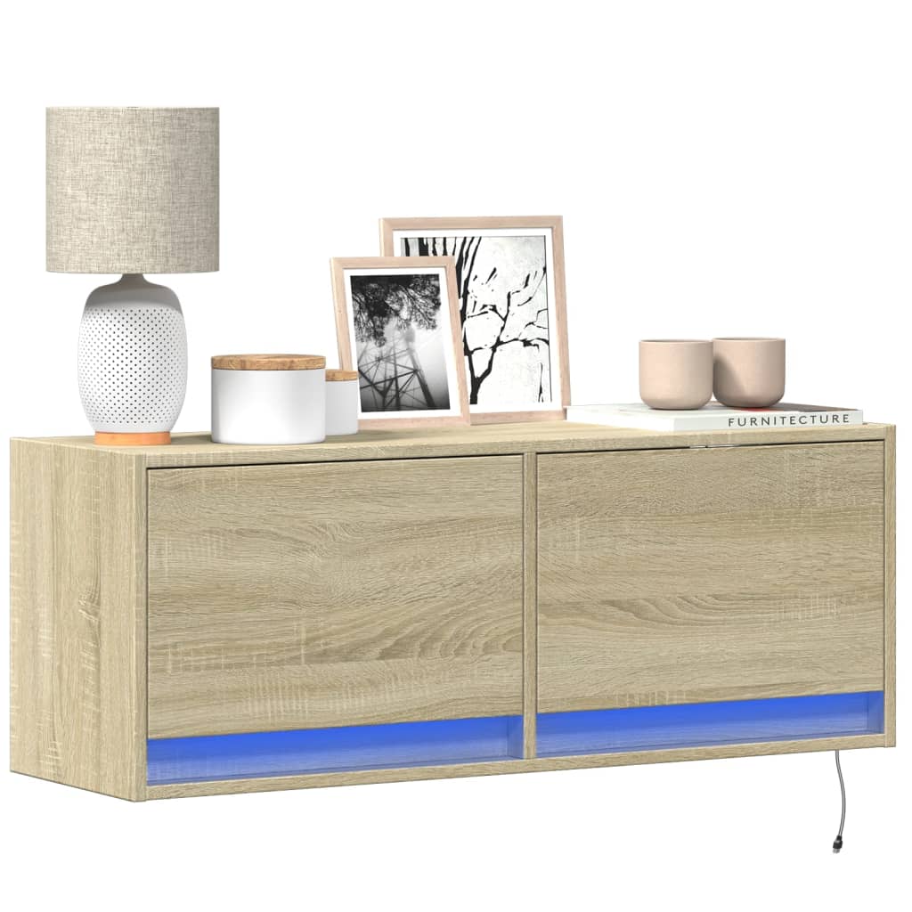 TV Wall Cabinet with LED Lights Sonoma Oak 100x31x38 cm