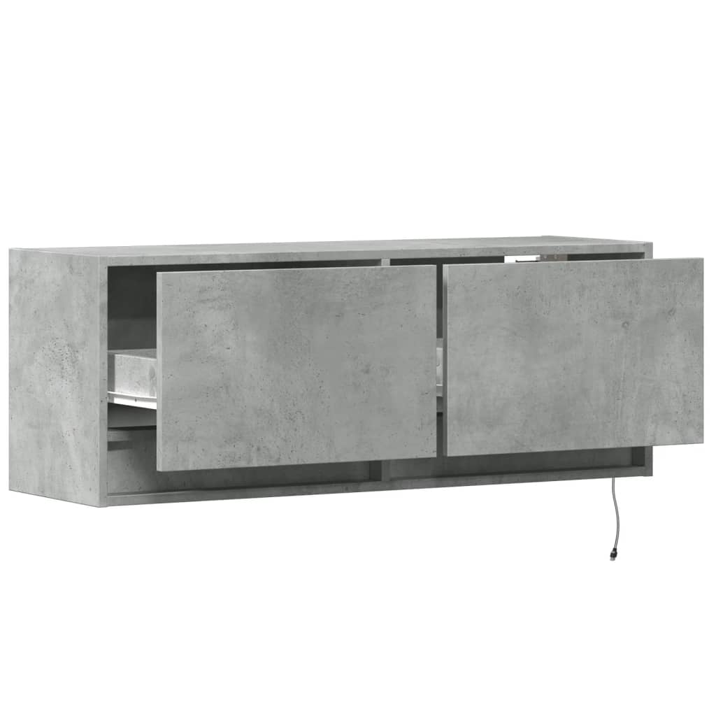 TV Wall Cabinet with LED Lights Concrete Grey 100x31x38 cm
