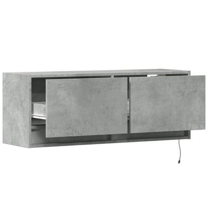 TV Wall Cabinet with LED Lights Concrete Grey 100x31x38 cm