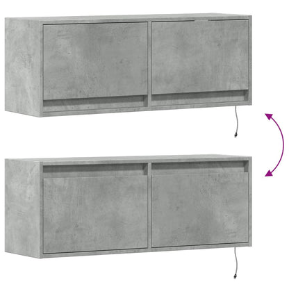 TV Wall Cabinet with LED Lights Concrete Grey 100x31x38 cm