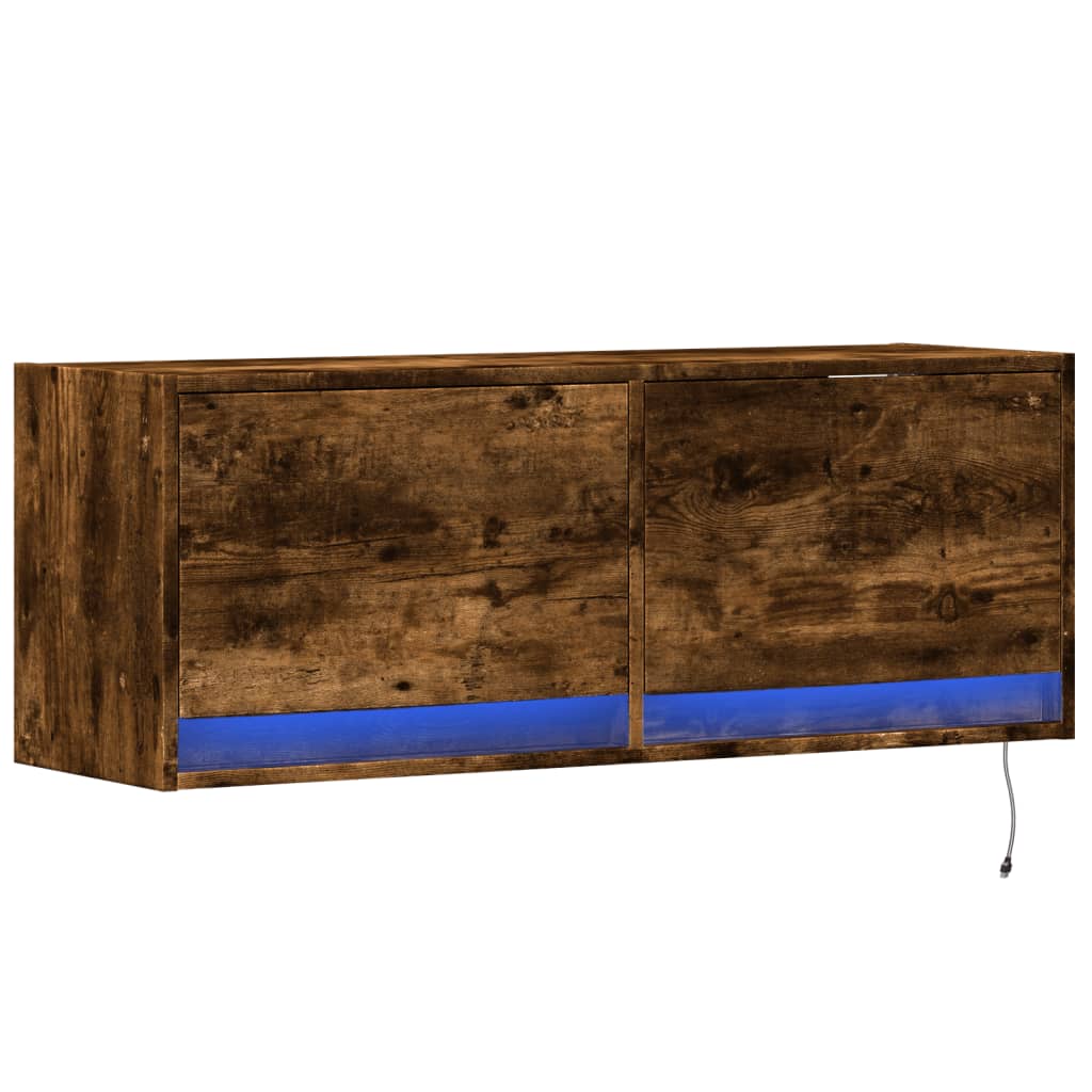 TV Wall Cabinet with LED Lights Smoked Oak 100x31x38 cm