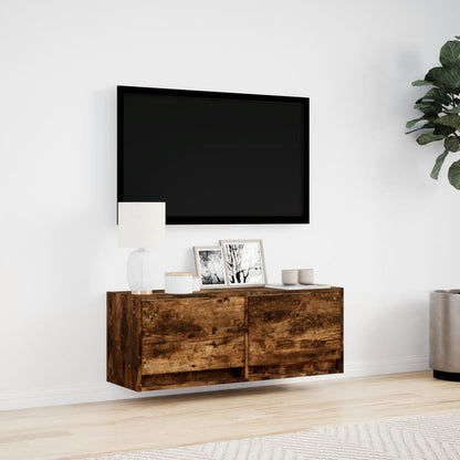 TV Wall Cabinet with LED Lights Smoked Oak 100x31x38 cm