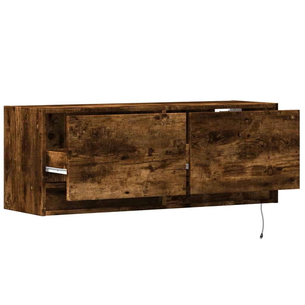 TV Wall Cabinet with LED Lights Smoked Oak 100x31x38 cm