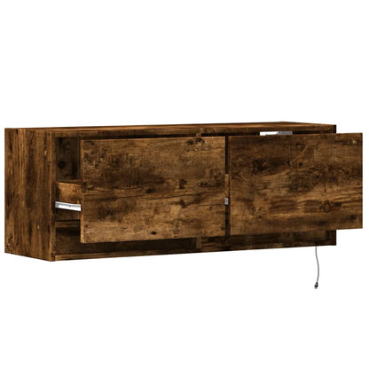 TV Wall Cabinet with LED Lights Smoked Oak 100x31x38 cm