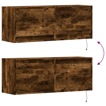 TV Wall Cabinet with LED Lights Smoked Oak 100x31x38 cm
