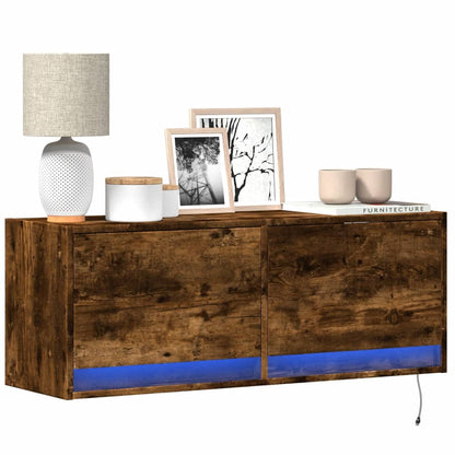 TV Wall Cabinet with LED Lights Smoked Oak 100x31x38 cm