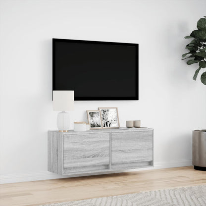 TV Wall Cabinet with LED Lights Grey Sonoma 100x31x38 cm