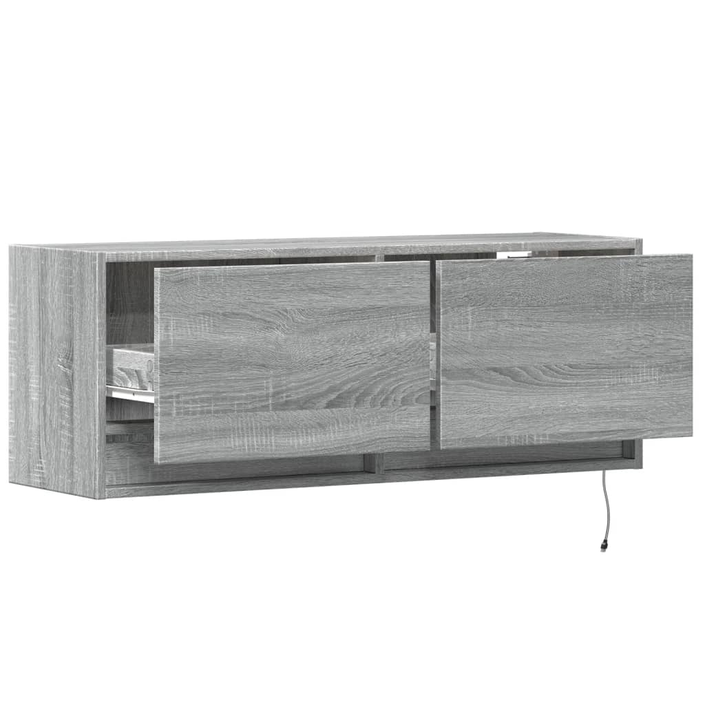 TV Wall Cabinet with LED Lights Grey Sonoma 100x31x38 cm