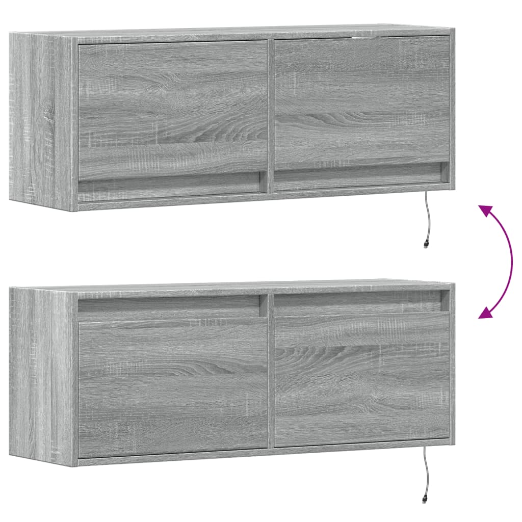 TV Wall Cabinet with LED Lights Grey Sonoma 100x31x38 cm