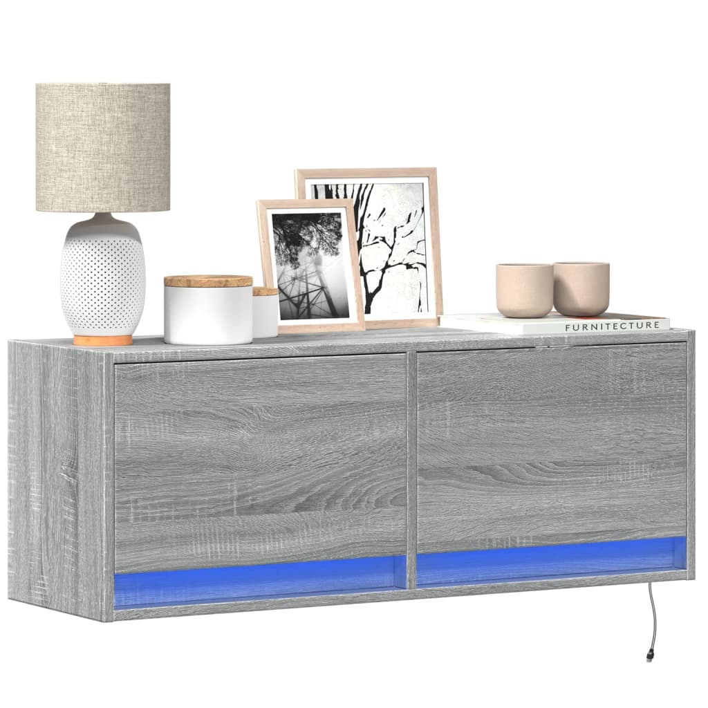 TV Wall Cabinet with LED Lights Grey Sonoma 100x31x38 cm