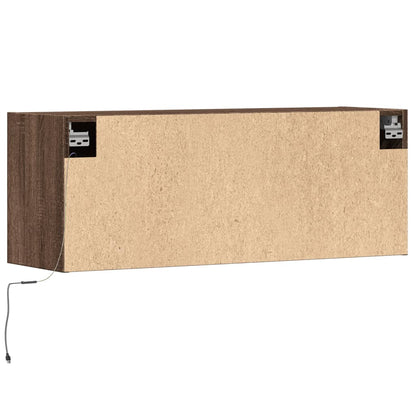 TV Wall Cabinet with LED Lights Brown Oak 100x31x38 cm