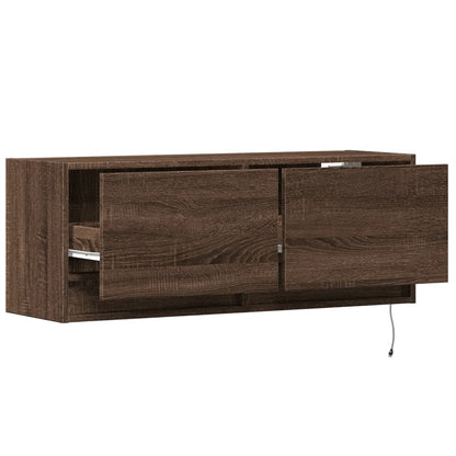 TV Wall Cabinet with LED Lights Brown Oak 100x31x38 cm