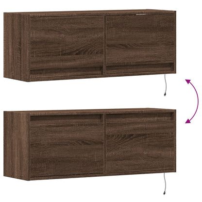 TV Wall Cabinet with LED Lights Brown Oak 100x31x38 cm
