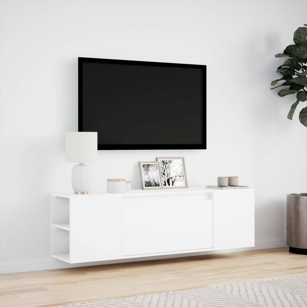 TV Wall Cabinet with LED Lights White 135x31x39,5 cm
