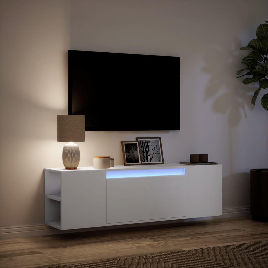TV Wall Cabinet with LED Lights White 135x31x39,5 cm