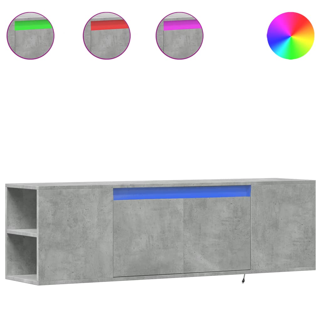 TV Wall Cabinet with LED Lights Concrete Grey 135x31x39,5 cm