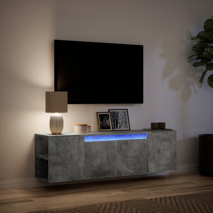TV Wall Cabinet with LED Lights Concrete Grey 135x31x39,5 cm