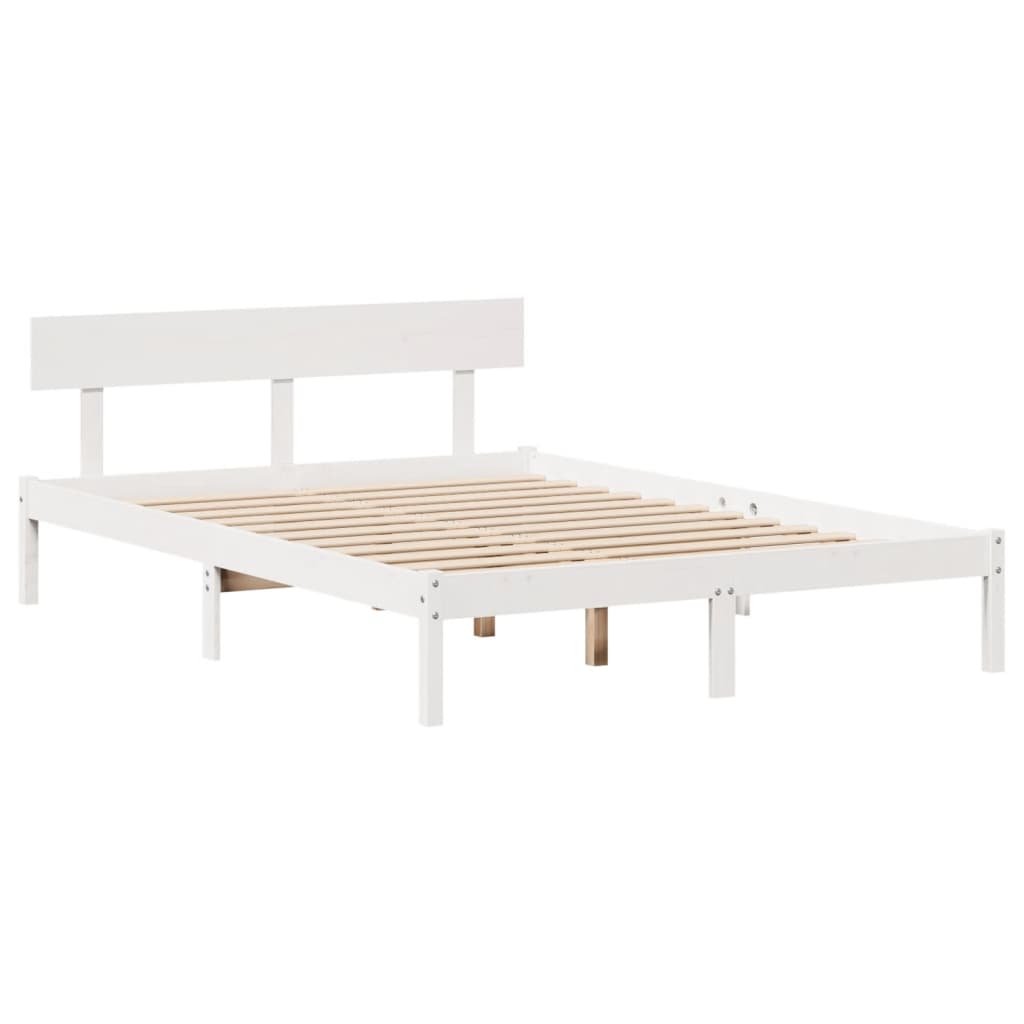 Bed Frame without Mattress White 150x200 cm King Size Solid Wood Pine