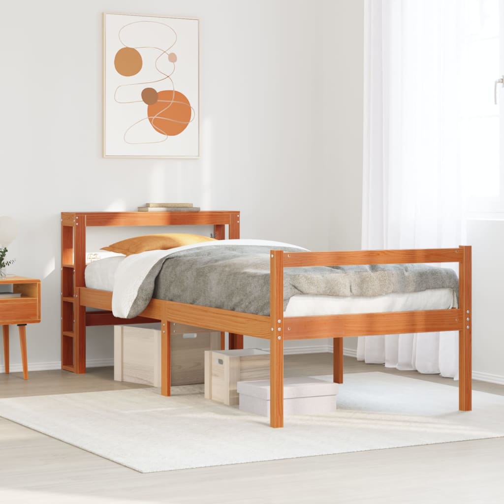 Bed Frame with Headboard without Mattress Wax Brown 75x190 cm Small Single