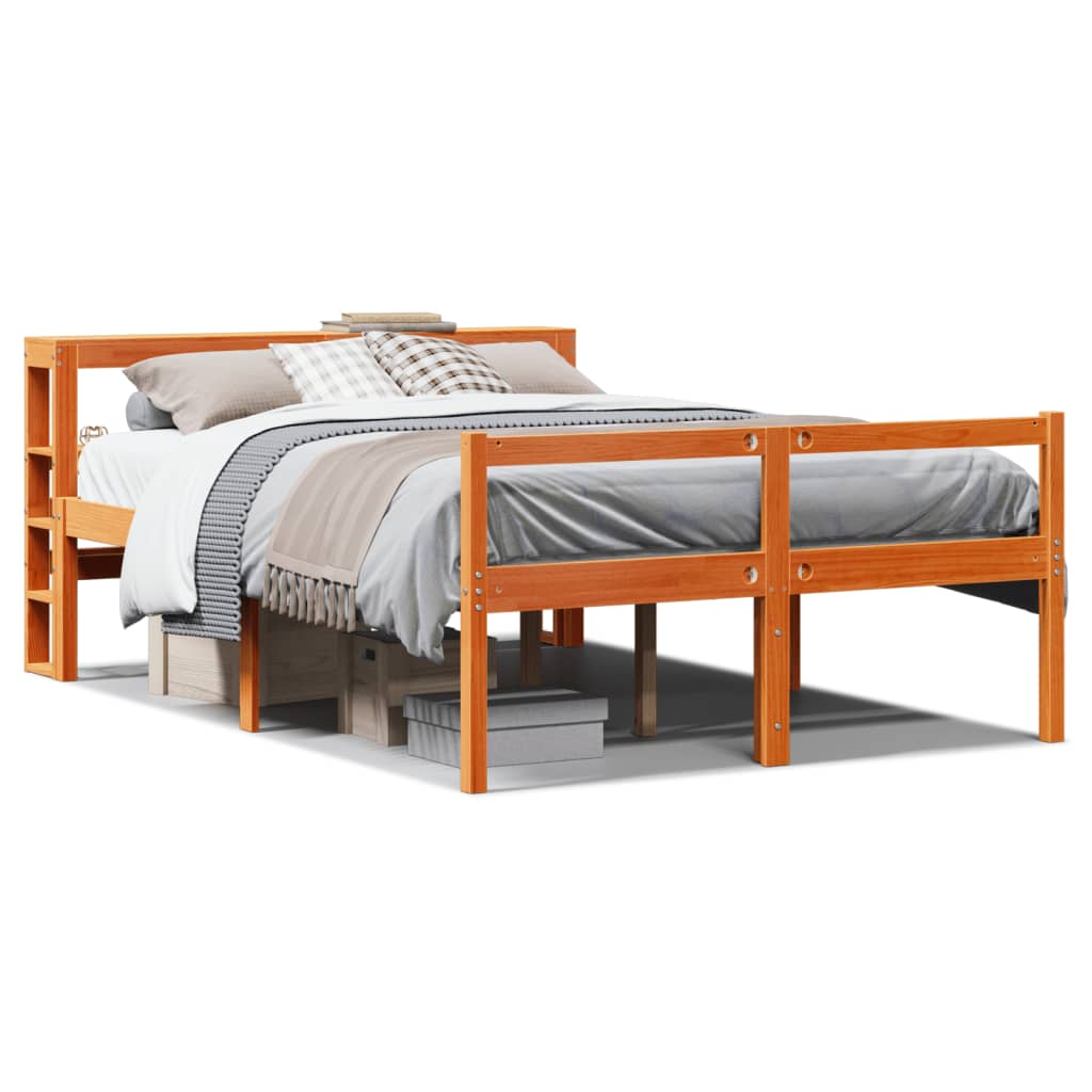 Bed Frame with Headboard without Mattress Wax Brown 120x190 cm Small Double