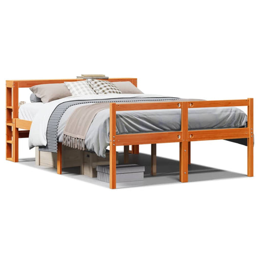 Bed Frame with Headboard without Mattress Wax Brown 135x190 cm Double