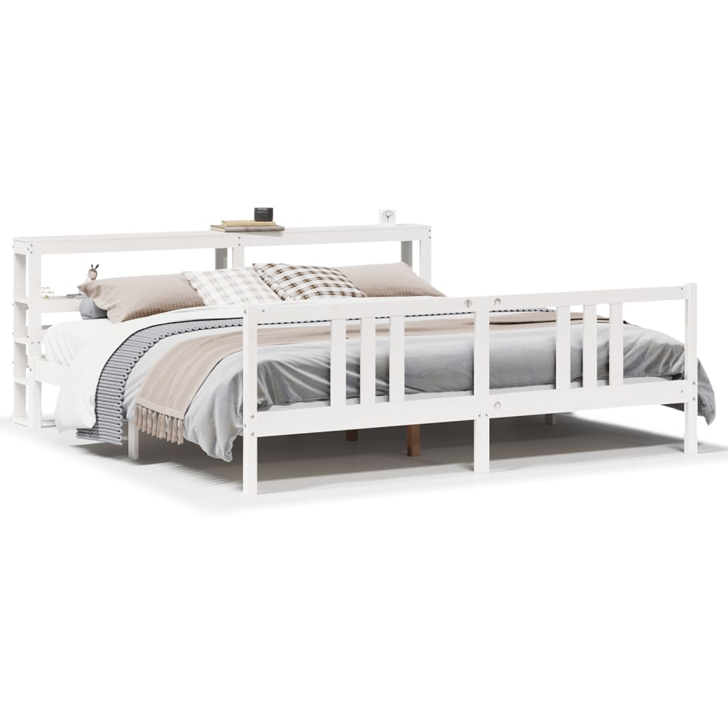 Bed Frame with Headboard without Mattress White 200x200 cm