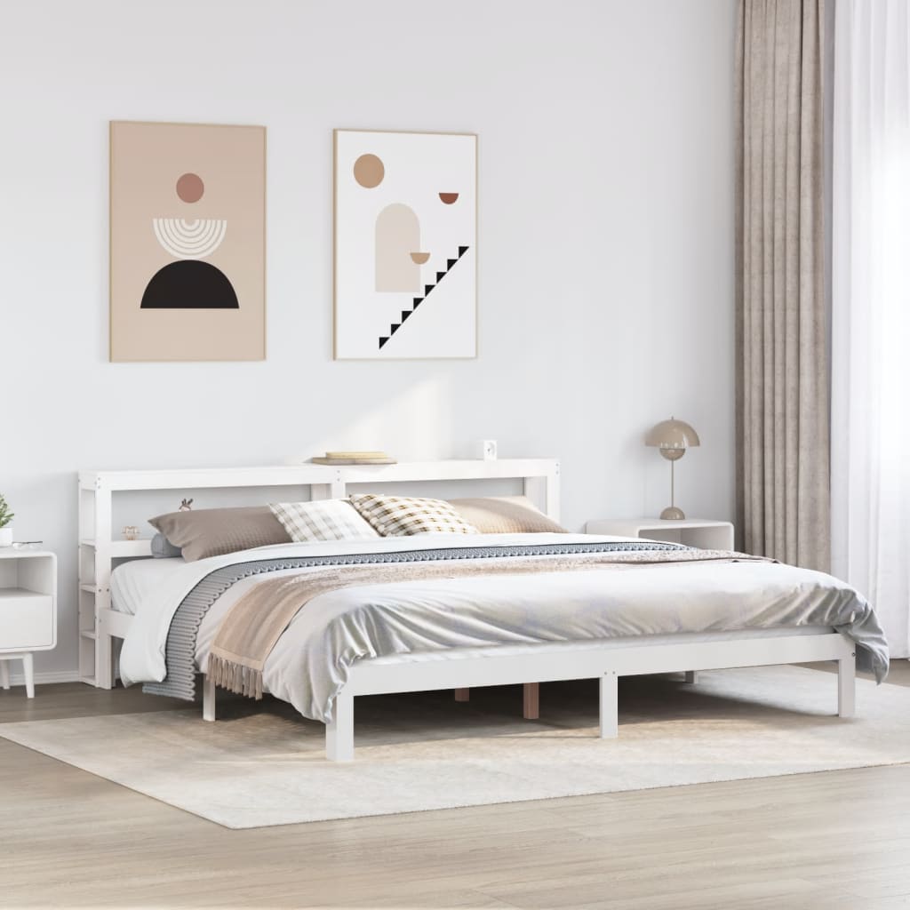 Bed Frame with Headboard without Mattress White 180x200 cm Super King